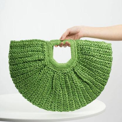 Handmade Half Moon Straw Tote Bag