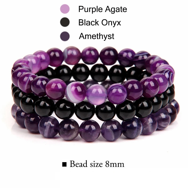 3Pcs Stacked Natural Stone Bracelet Set