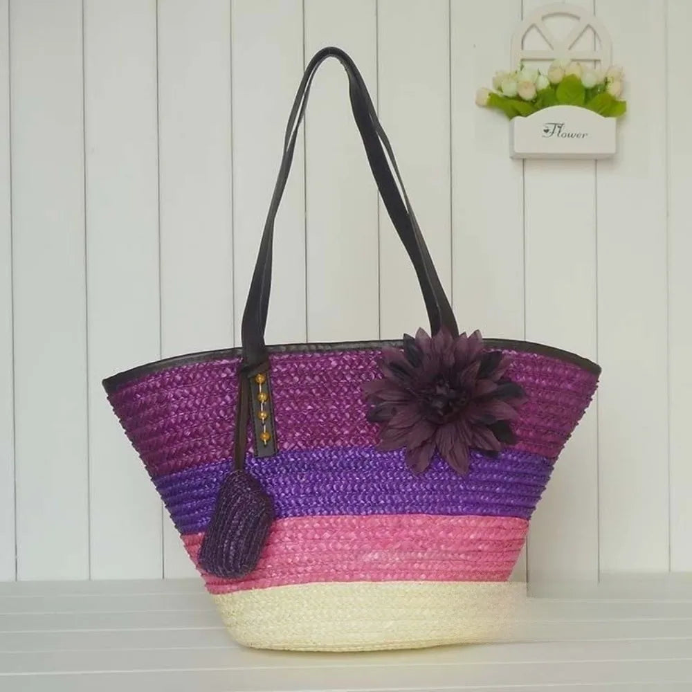 Sun-Drenched Striped Handwoven Straw Tote