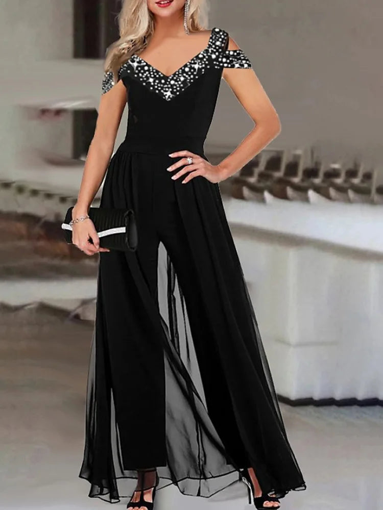 Elegant V-Neck Sleeveless Black Jumpsuit