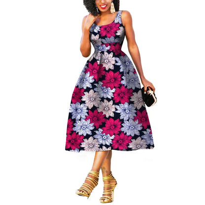 Elegant Sleeveless African Print Dress - Prolyf Styles