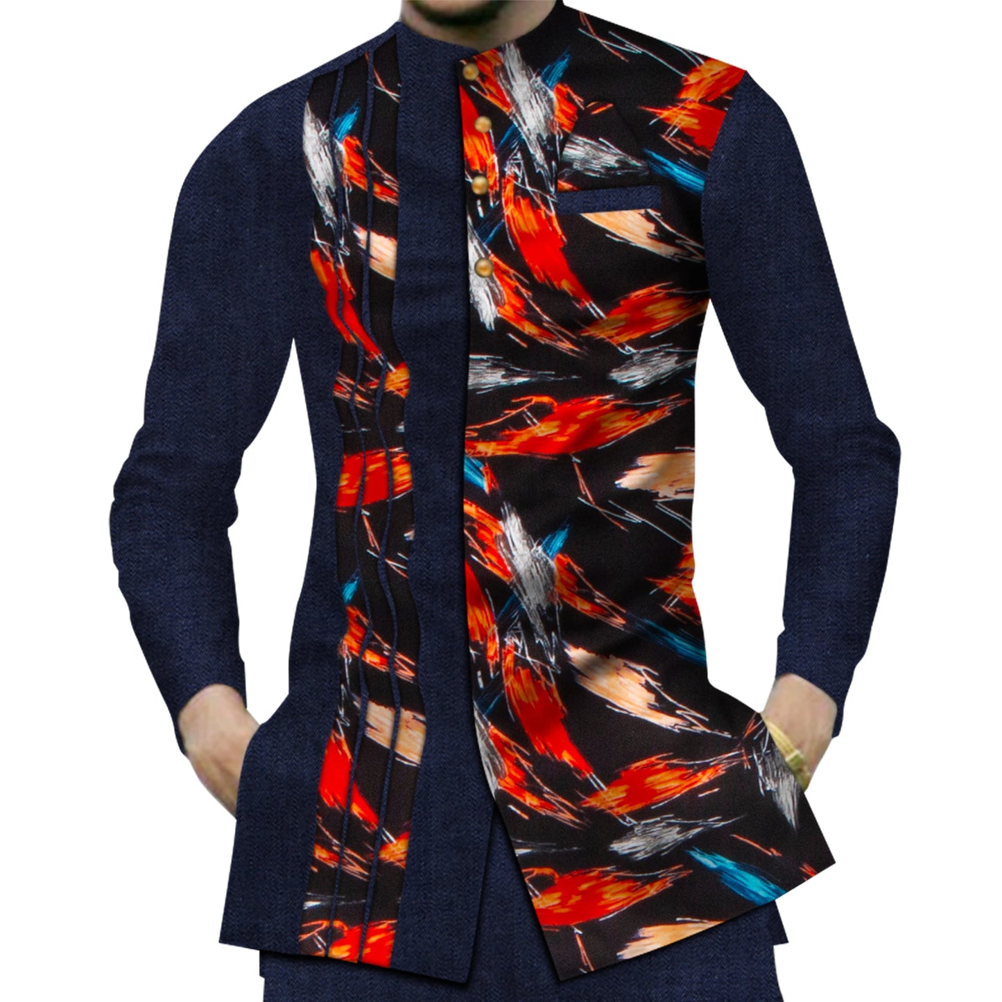 Casual 100% Cotton Mens African  Print Shirt