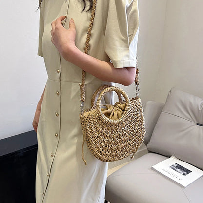 Handwoven Straw Half-Moon Bag
