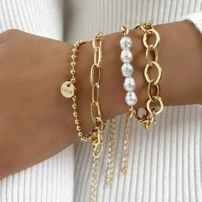 Gold Charm Bracelet Set