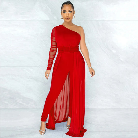 Elegant Red One-Shoulder Jumpsuit