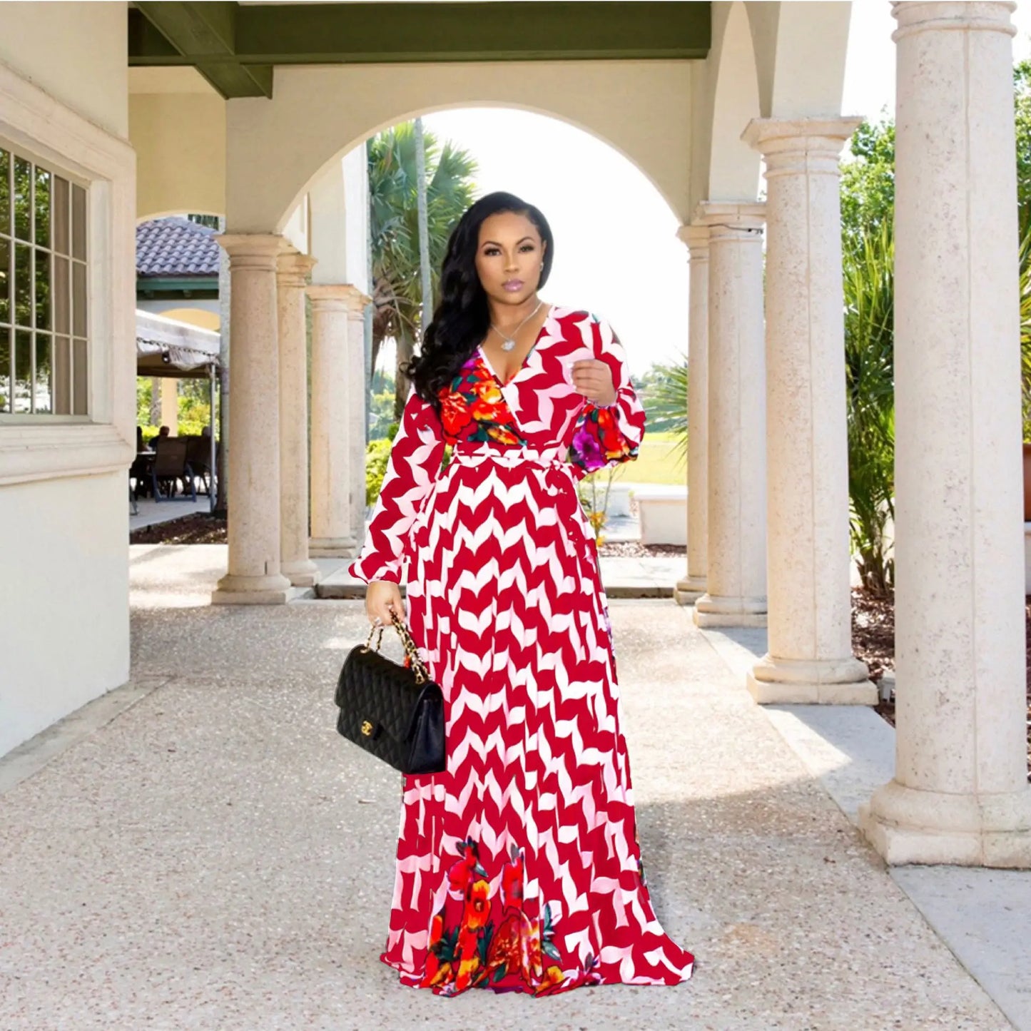 Women's Printed Wrap Maxi Dress