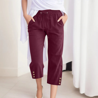 Cotton Linen Capri Pants For Women