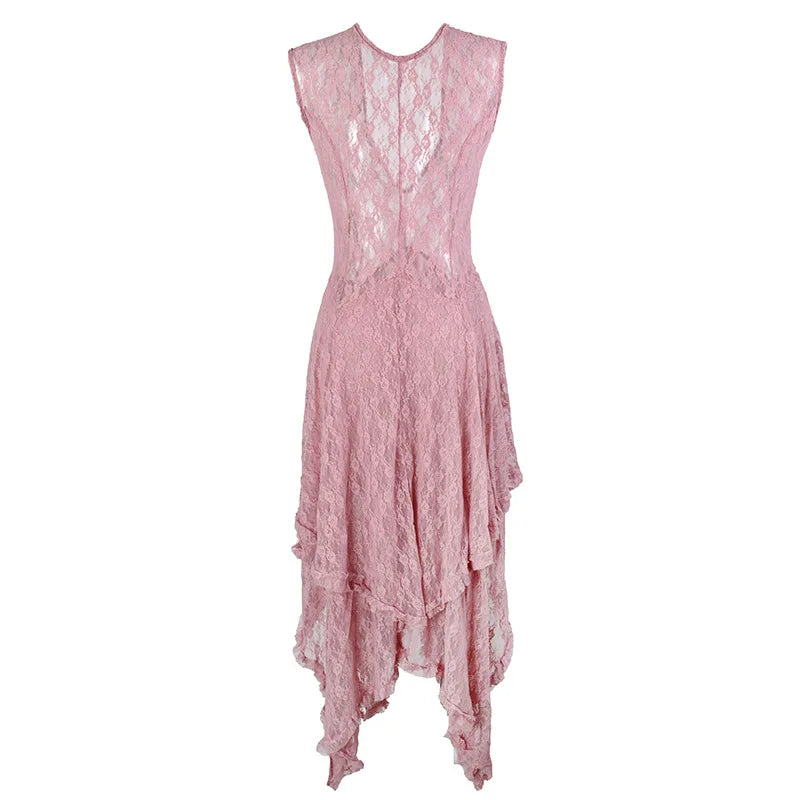 Pink lace dress on a white background