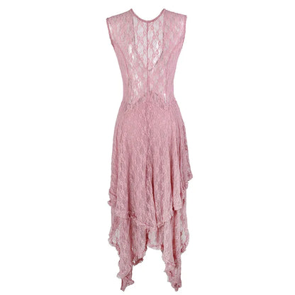 Pink lace dress on a white background