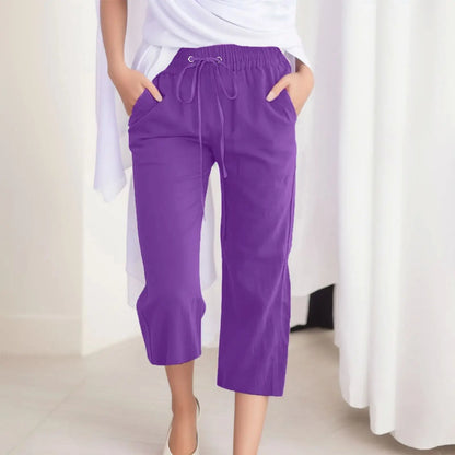 Cotton Linen Capri Pants For Women