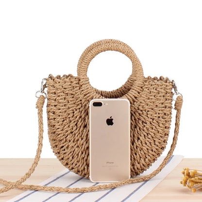 Handwoven Straw Half-Moon Bag