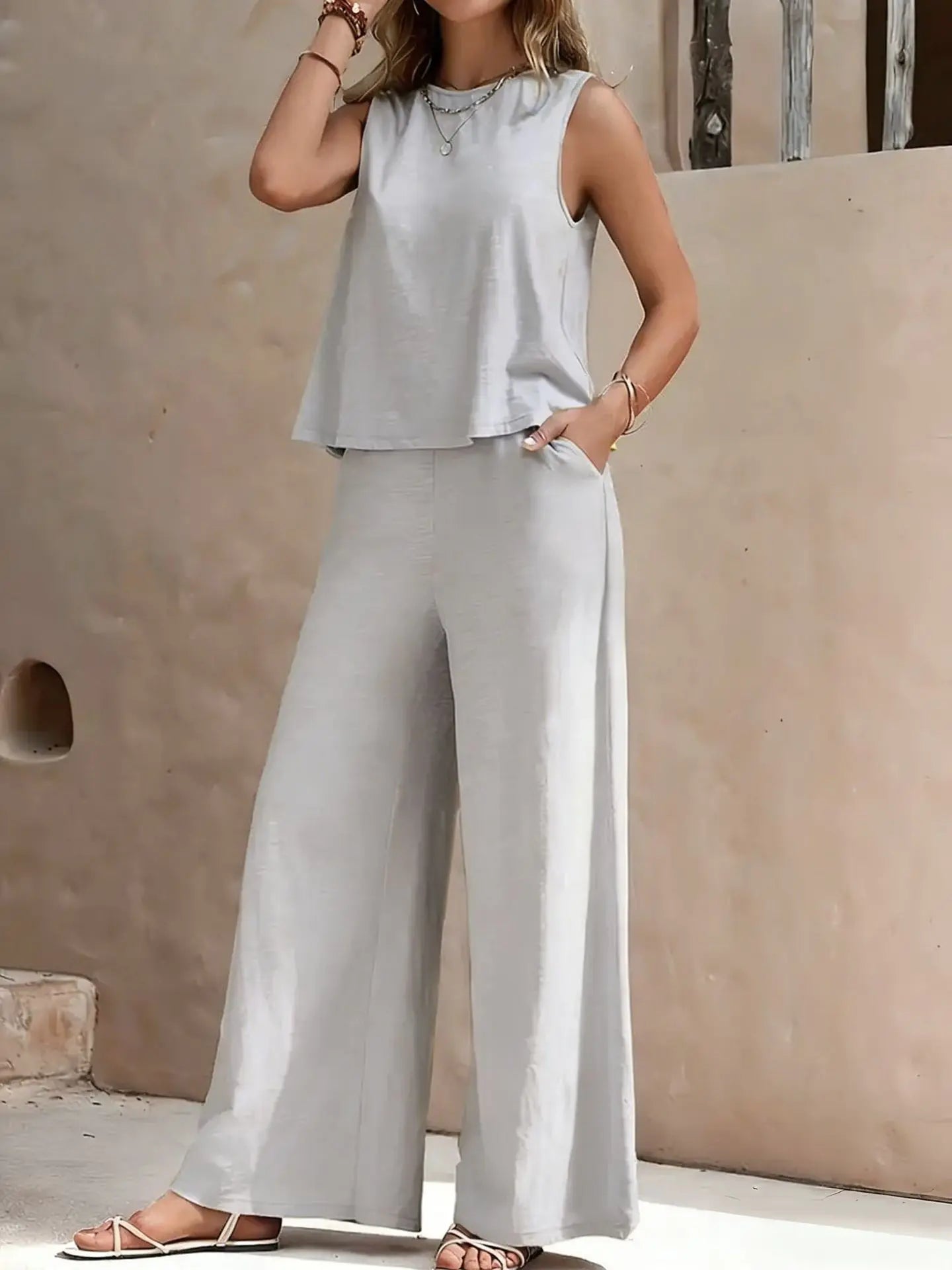 Serene Breeze Wide-Leg Two-Piece Set