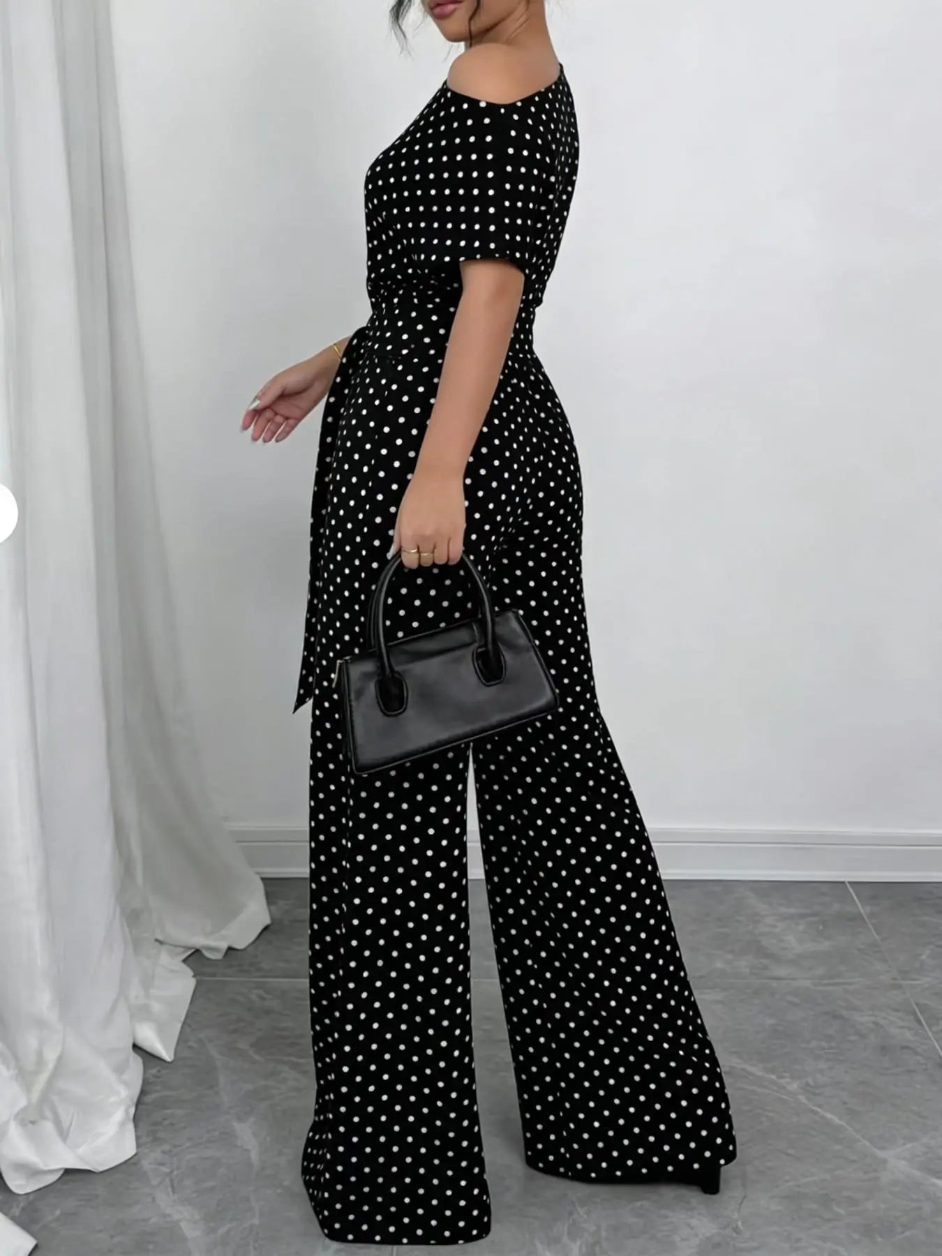 Slanted Shoulder Wide Leg Jumpsuit