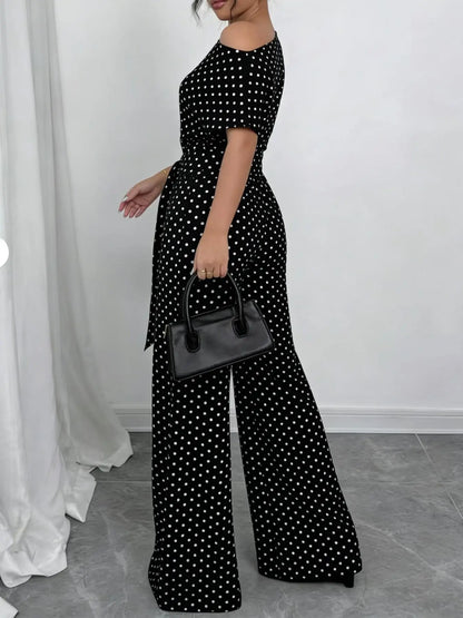 Slanted Shoulder Wide Leg Jumpsuit