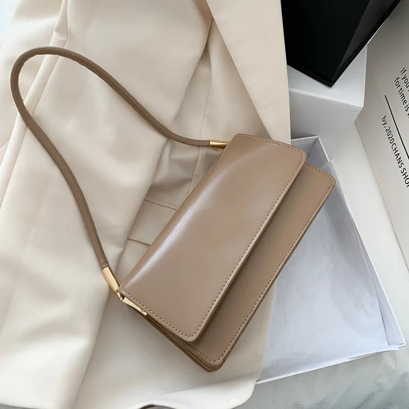 Minimalist Leather Baguette Shoulder Bag