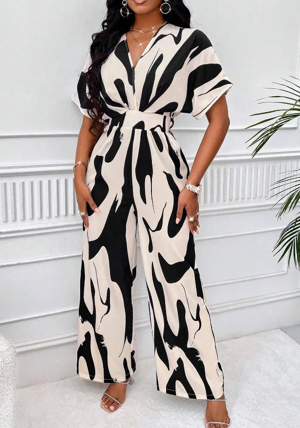 Elegant Printed Batwing Sleeve Jumpsuit