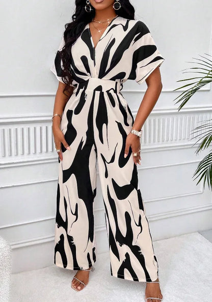 Elegant Printed Batwing Sleeve Jumpsuit