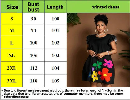 Vibrant Bloom Ruffle Sleeve Dress