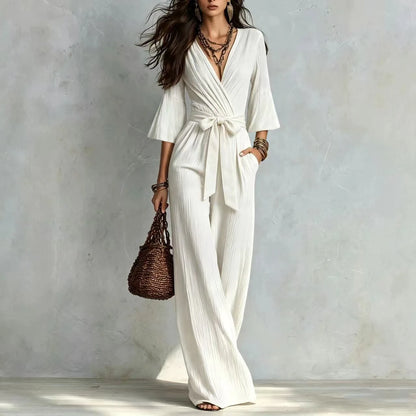 Elegant V-Neck Puff Sleeve Jumpsuit