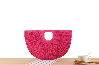 Handmade Half Moon Straw Tote Bag