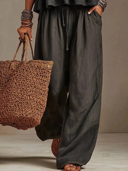 Women's Boho Linen Wide Leg Pant Set