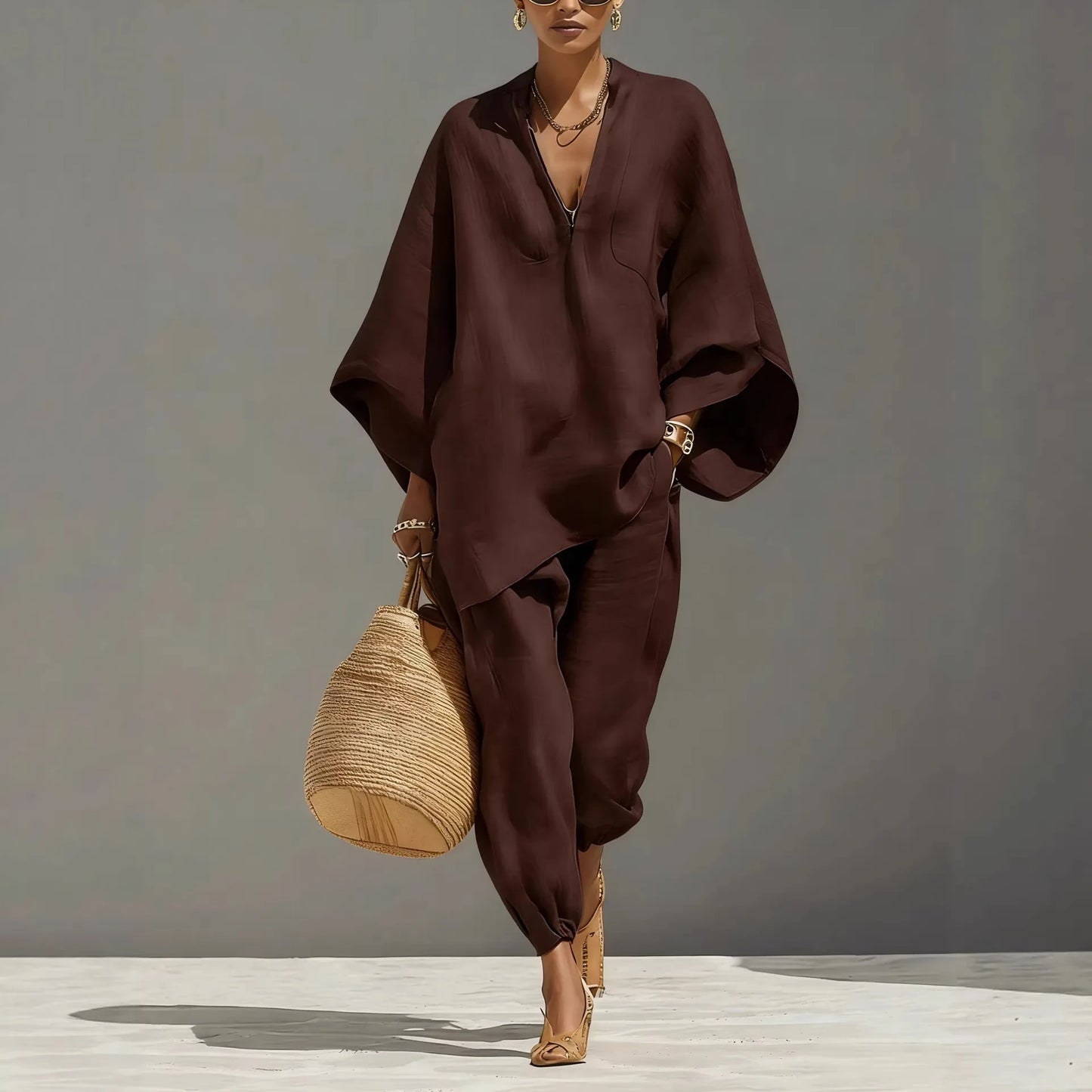 Dynamic Silhouette Linen-Blend Matching Set