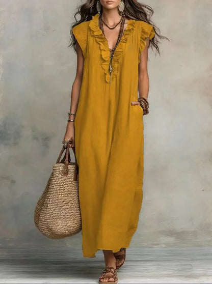 Amara Ruffle V-Neck Maxi Dress