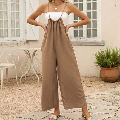 Elegant High Waist Suspender Jumpsuit