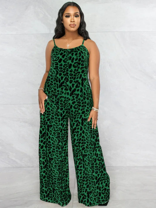 Leopard Print Spaghetti Strap Jumpsuit