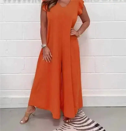 Elegant V-Neck Ruffle Jumpsuit