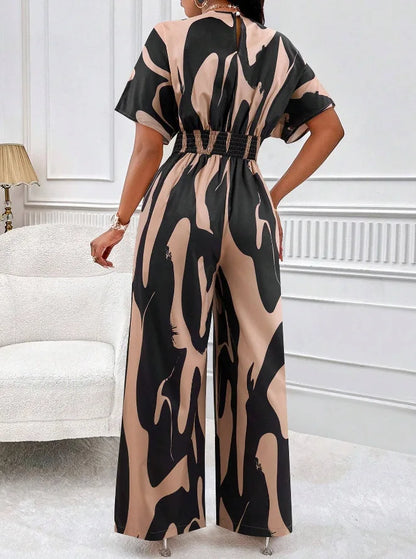 Elegant Printed Batwing Sleeve Jumpsuit