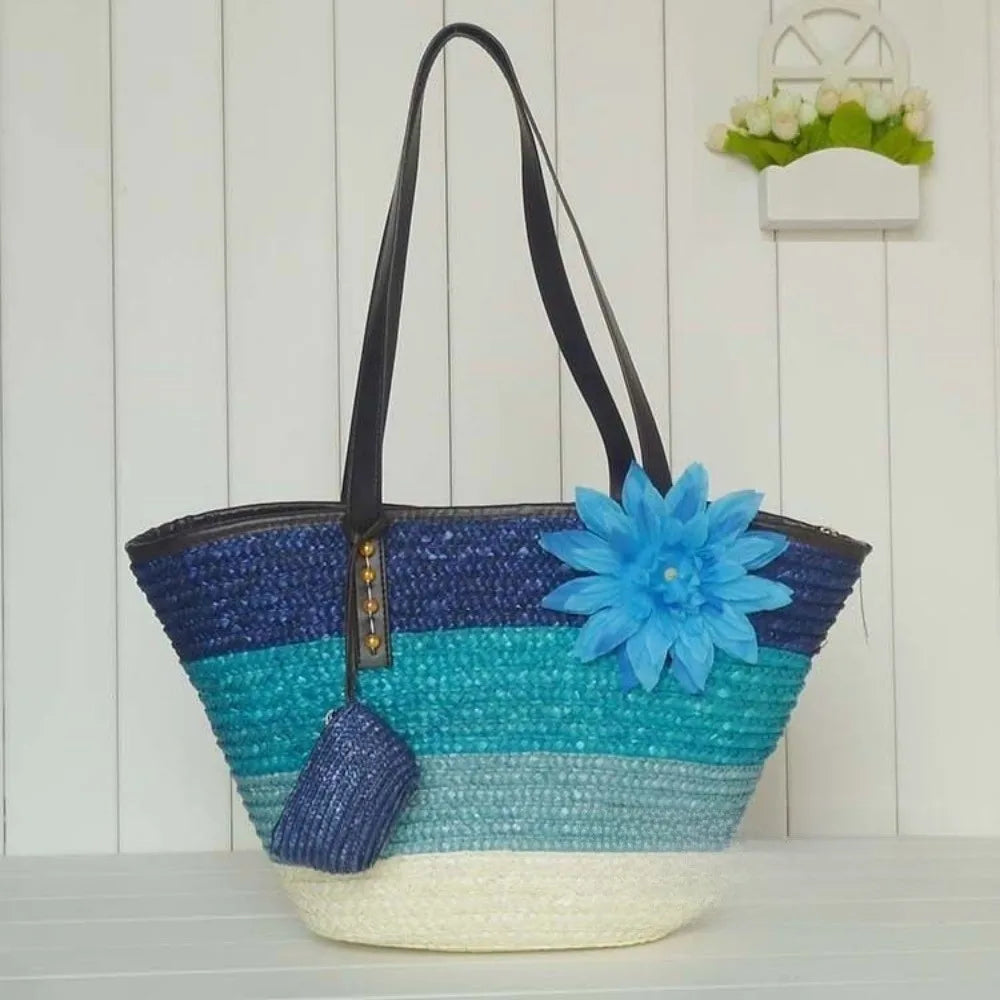Sun-Drenched Striped Handwoven Straw Tote