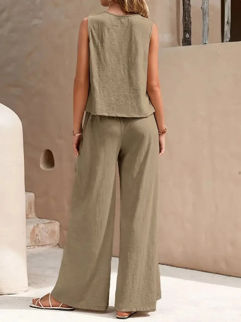 Serene Breeze Wide-Leg Two-Piece Set