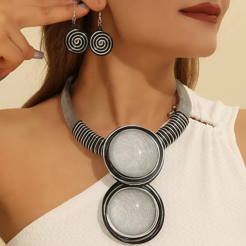 Bold Resin Wire-Woven Statement Necklace Set