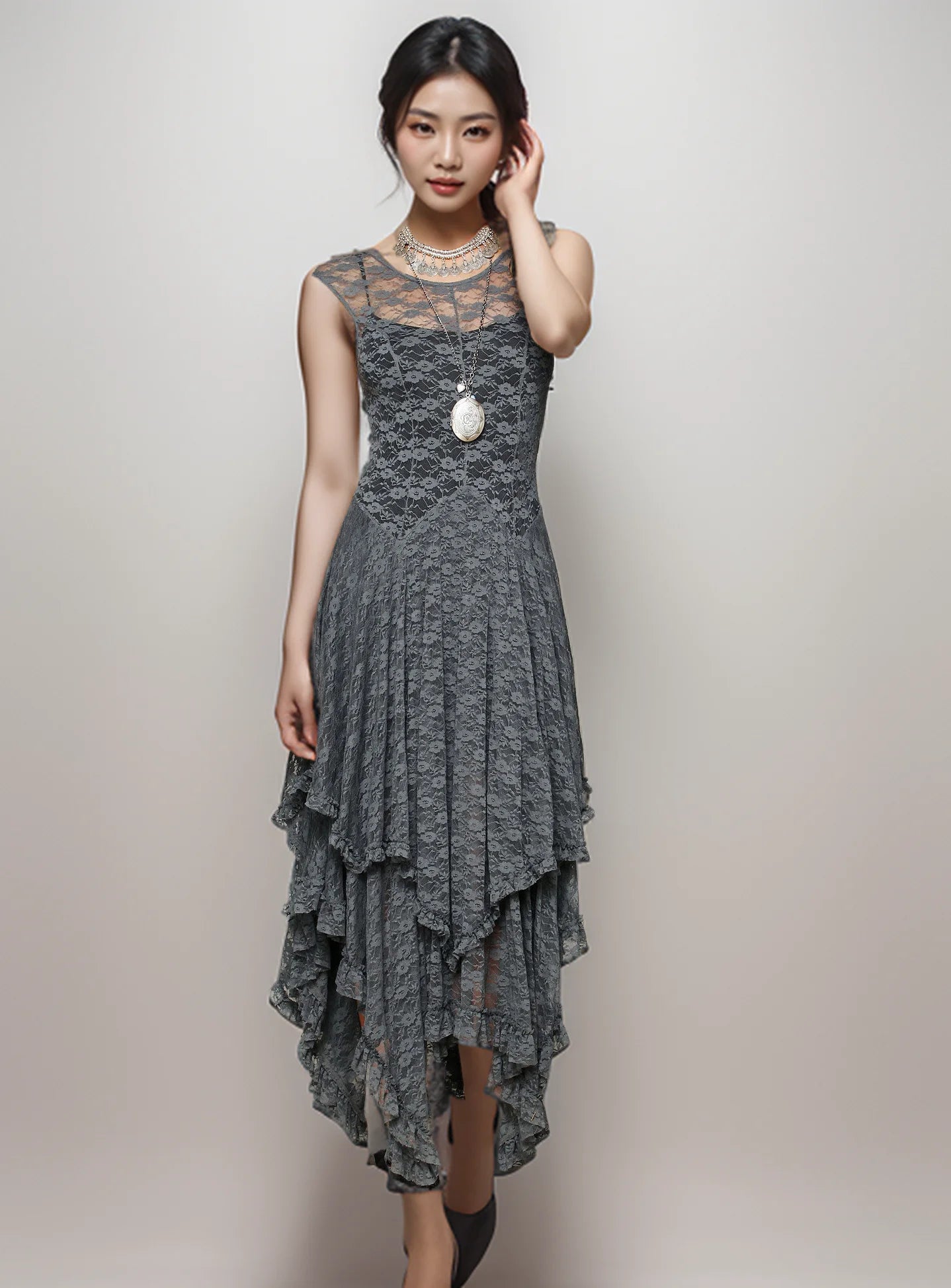 Enchanted Lace Handkerchief-Hem Dress