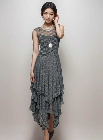 Enchanted Lace Handkerchief-Hem Dress
