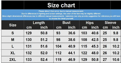 Size chart for clothing measurements in centimeters and inches