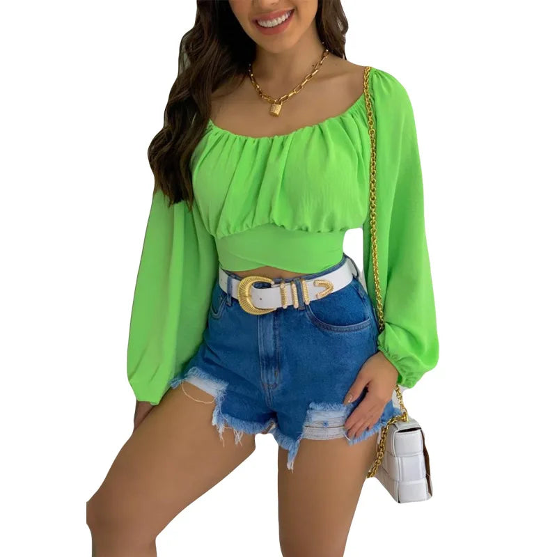 Women's Navel-Cut Puff Sleeve Top