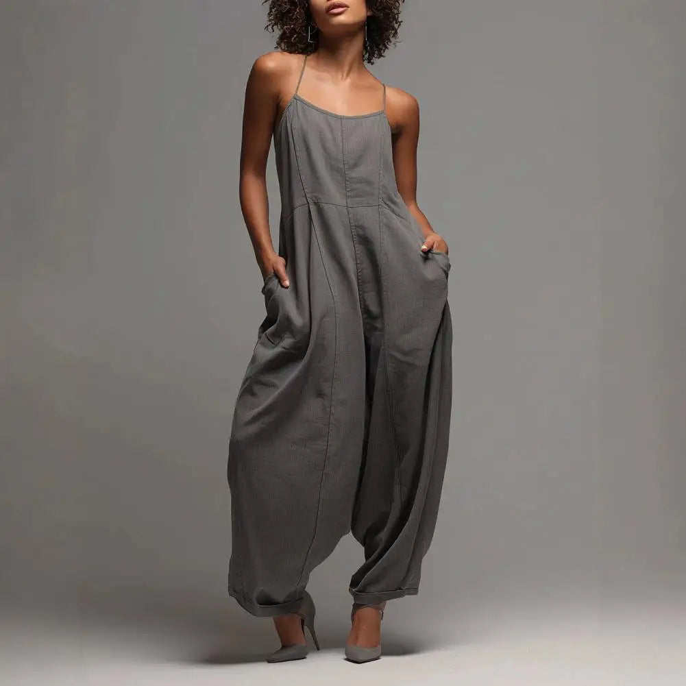 Elegant Spaghetti Strap Wide Leg Jumpsuit