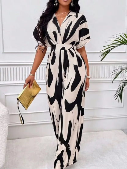 Elegant Printed Batwing Sleeve Jumpsuit