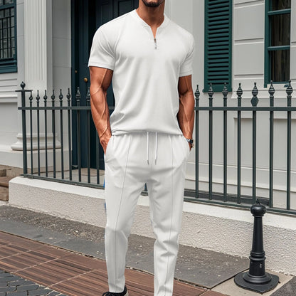 Men's Waffle Knit Polo and Trousers Set