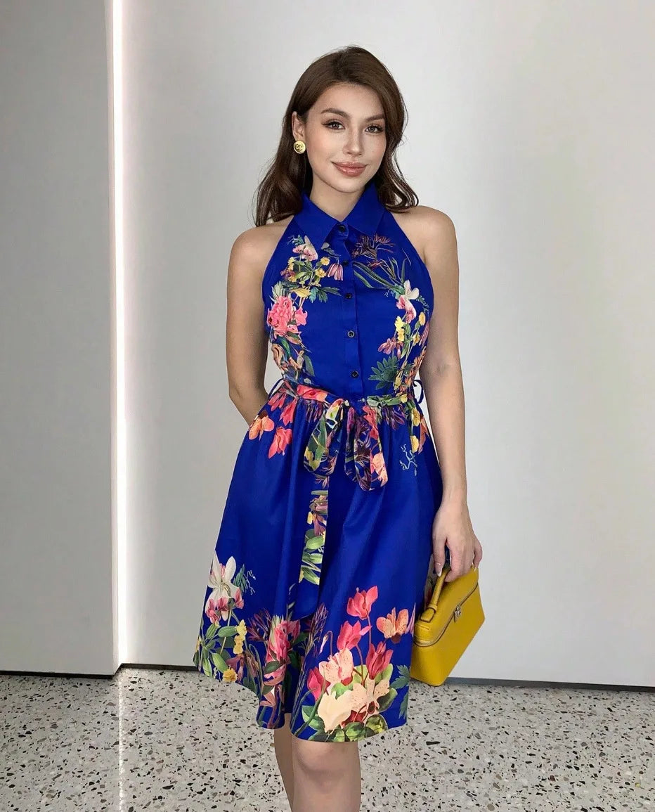 Floral Halter Neck Summer Dress