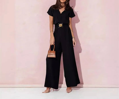 Women's Elegant V-Neck Wide Leg Jumpsuit
