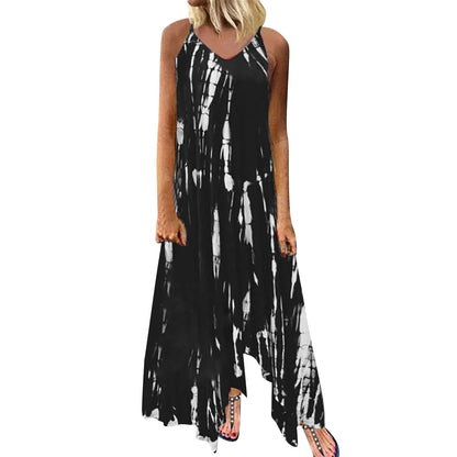 Split Sleeveless Tie-Dye Long Dress