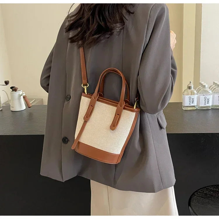 Two-Tone Canvas Bucket Bag