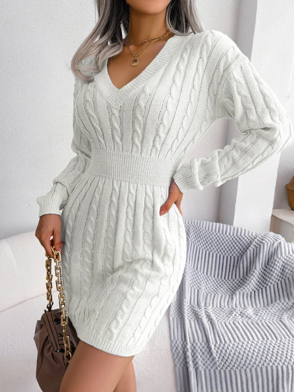 Chic V-Neck Sweater Dress