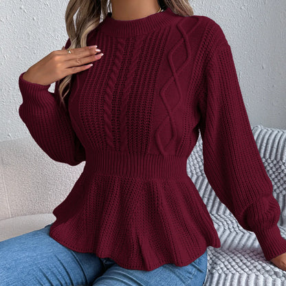 Chic Peplum Cable Knit Pullover Sweater