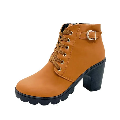 Round Toe Buckle Strap Boots