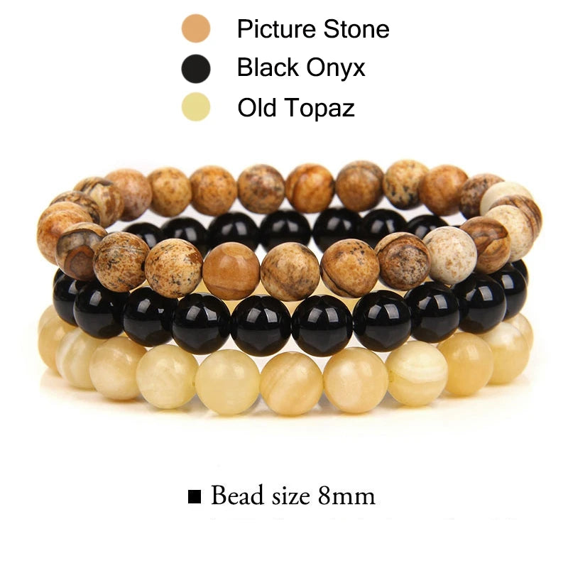 3Pcs Stacked Natural Stone Bracelet Set