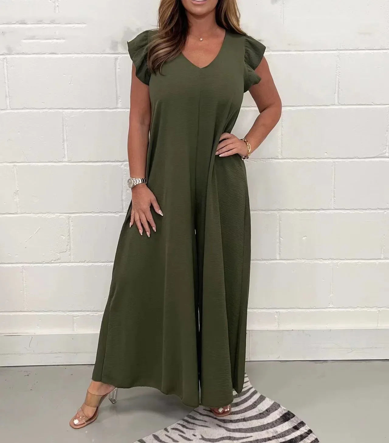 Elegant V-Neck Ruffle Jumpsuit